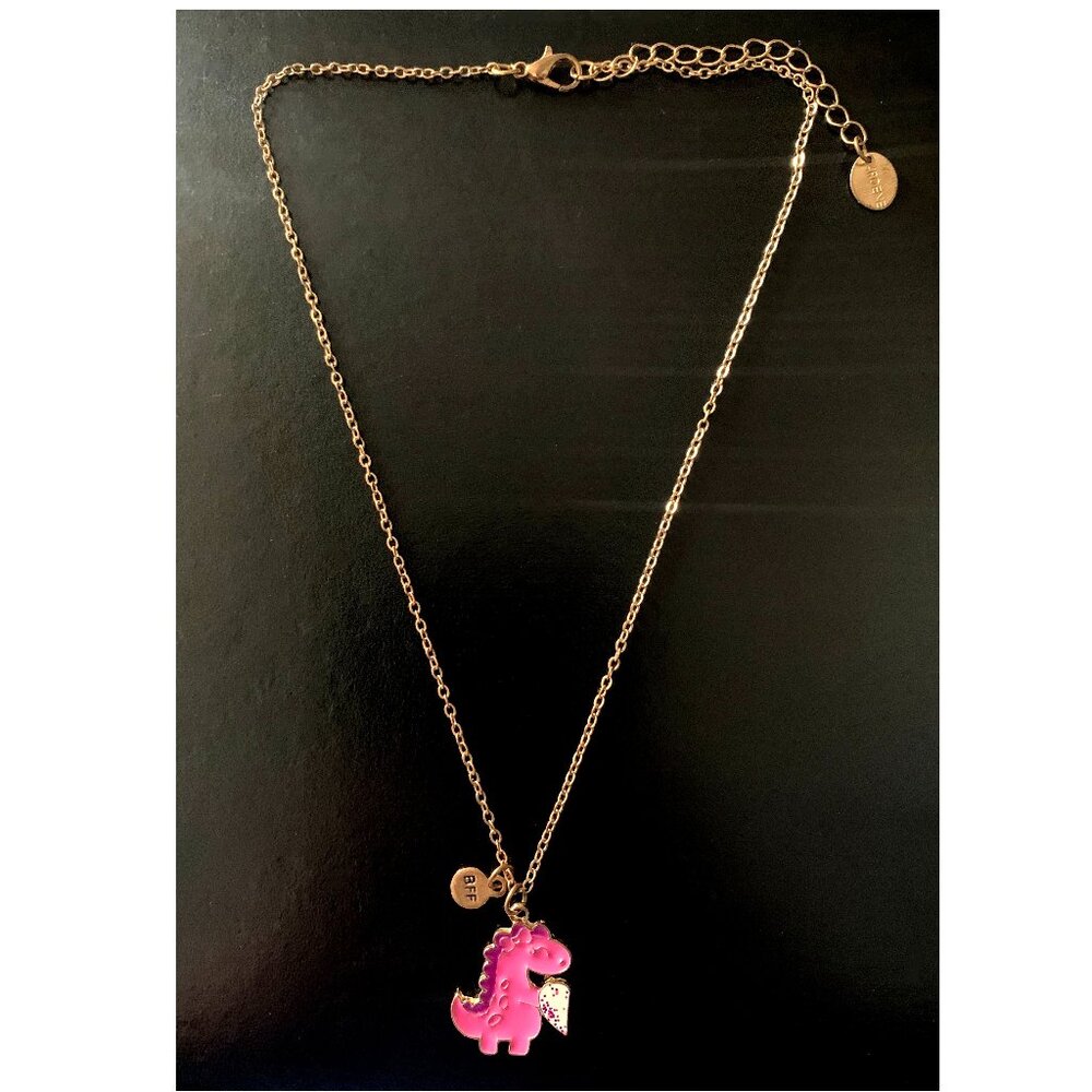 Vintage ARDENE BFF Fashion Necklace Pink Dino Pendant 15 in. + 3 in. extender - Picture 2 of 5